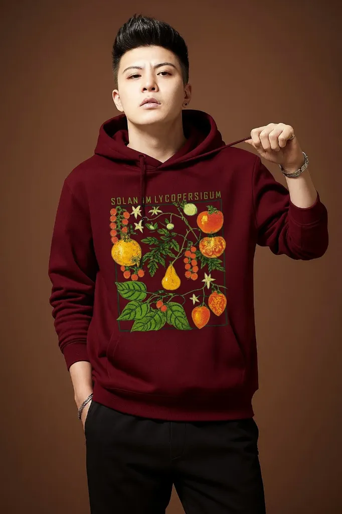 Botanical Retro Art Hoodie (Maroon Edition)